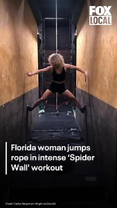 A video from a Florida gym shows a woman jumping rope on a vertical “spider wall,” a workout that would put just about anyone’s strength to the test. Caitlyn Bergstrom-Wright was egged on by her sister Britanni, who filmed the moment and encouraged her to take on the jump-rope challenge inside the vertical obstacle, inspired by American Ninja Warrior. After finding the right position, Bergstrom-Wright pulls off the challenge impressively. | FOX 4 News