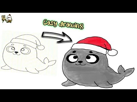 How To Draw A Cute Christmas Seal 🎄 | Easy Drawing For Kids । Easy Christmas drawing #christmas