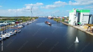 Bremerhaven - Northern Germany - Flight aerial view with cargo ship southern fishing port