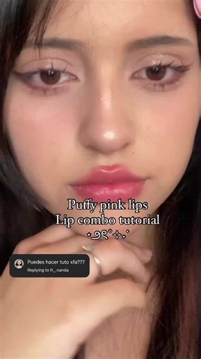 Cute puffy pink lips tutorial 💗 #fyp #feedfeed #makeup #feed #makeupideas