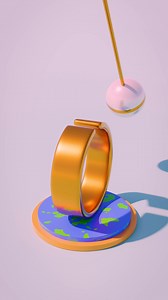 A loopable 3d render animation of pearl sphere spinning on a golden ring, relaxing video,