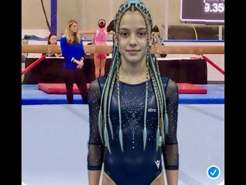 Gymnastics competition skills with 18 years old gymnast, cartwheel, back handspring, back tuck