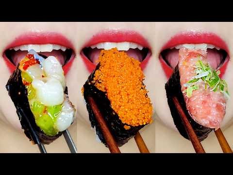 ASMR SUSHI MUKBANG 🍣 Wasabi Raw Octopus, Minced Tuna, Fish Roe Eating Sounds