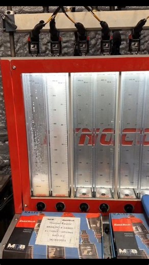 Kessel's Tuning Servicing a set of 16 FuelTech 720 lb/hr fuel injectors following an extended methanol racing season. Using the Dynocom AIC-8 Injector Flow Bench, each injector was flow-tested under controlled conditions to verify static and dynamic flow rates. Performance was confirmed both visually through spray pattern analysis and electronically through calibrated flow data acquisition, ensuring consistency, balance, and repeatability across all 16 injectors. #injectormachine #injectorcleane