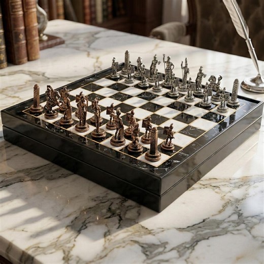 Luxury Greek Mythology Chess Set, Heavy Metal Figures on Marble Pattern Wood Board, Premium Anniversary Gift for Him, Husband Father Gift - Etsy