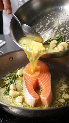 Crispy Salmon in Rosemary Garlic Butter 🔥🐟 | Chef ASMR #Shorts