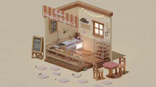 【Blender场景搭建】超详细讲解！如何用Blender制作精致的烘焙店？