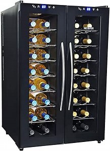 NewAir Dual-Zone Wine Cooler and Refrigerator, 32 Bottle Freestanding Wine Chiller Fridge, Black with Dual Glass Door, AW-320ED