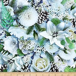 Hoffman Digital Nature's Narratives Winter Floral Cool Quilt Fabric By The Yard