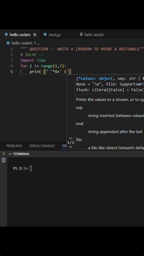 Create a rectangle use python code #hellocoders 3python #coding