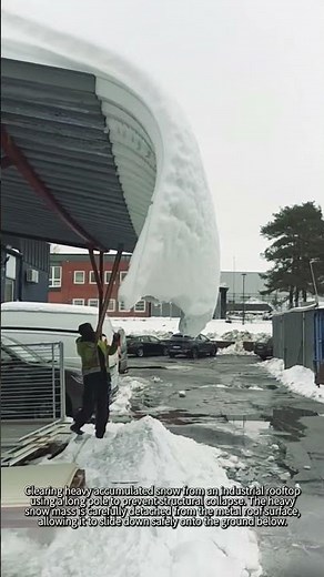 Clearing Dangerous Roof Snow Before Collapse #worker #process #snowremoval #roofsafety #winterwork