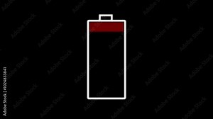 Battery loading icon animation 0-100% isolated in Battery charging animation, up side red color icon Battery animated. Fast battery charging icon animation power full battery.