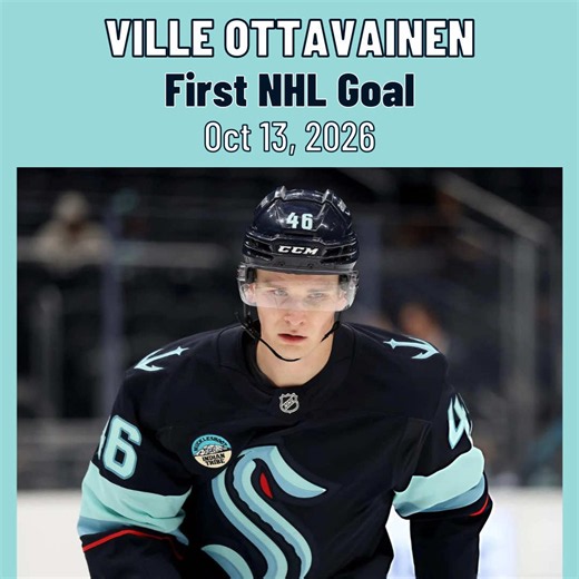 Ville Ottavainen #46 (Seattle Kraken) first NHL goal Oct 13, 2026 First NHL goal in 5 NHL games. Assist: Mackie Samoskevich, Josh Mahura. Goalie: Dan Vladar.