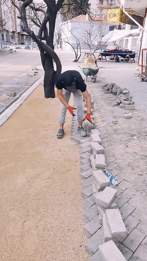Laying Bricks for a Concrete Pathway