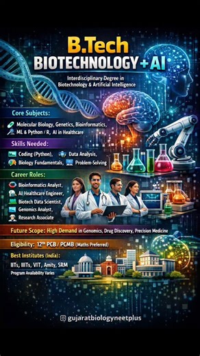 Manish Mevada (Gujarat Biology NEET Plus) | B.Tech Biotechnology + AI is a future-ready interdisciplinary degree that combines core biotechnology with artificial intelligence and data... | Instagram