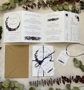 Burgundy & Navy Blue Folded Wedding Invitation Set | Rustic Wedding Invites | Trifold Invite Suite | Autumn Wedding Stationery - Etsy UK