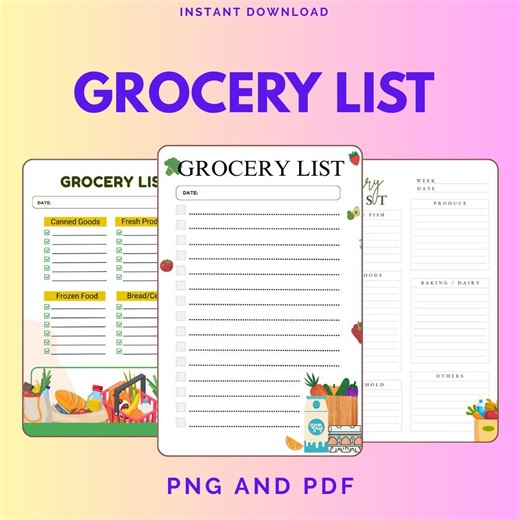 Weekly Grocery List Printable: Meal Planner and Shopping Organizer - Instant Download - Etsy