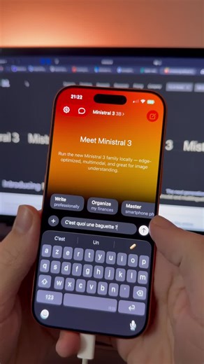 I got the latest Ministral 3 model by Mistral AI running locally on iPhone 17 Pro !It’s running with Apple MLX, so optimized for Apple Silicon.This 3B parameters model is perfect for iPhone, a… | Adrien Grondin