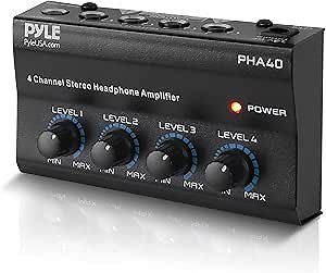 Pyle 4-Channel Portable Stereo Headphone Amplifier - Professional Multi Channel Mini Earphone Splitter Amp w/ 4 ¼” Balanced TRS Headphones Output Jack and 1/4" TRS Audio Input For Sound Mixer