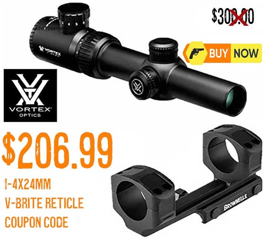 Vortex Crossfire II 1-4X24mm Scope V-Brite Reticle & Mount $206.99 FREE S&H CODE