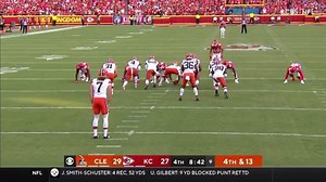 Chiefs down Gillan after dropped snap to set offense up at Browns' 14-yard line