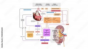 pathophysiology of heart failure, detailing mechanisms like volume overload, neurohormonal activation, remodeling, and organ perfusion changes
