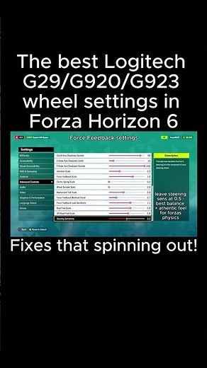 The BEST LOGITECH G29/920/G923 WHEEL SETTINGS for FORZA HORIZON 6 #forzahorizon6 #logitechg29