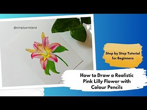 How to Draw a Realistic Pink Lily Flower with Colour Pencils tutorial for Beginner #drawingtutorial