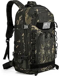 45L Tactical Backpack for Men and Women Army Assault Pack Large Molle Military Tactical Backpack Bug Out Bag Daypack (Black Camo)