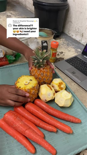 Replying to @Omphile’Masango🌟 Ginger shots🥕🫚🍊🍍 I use pineapples instead of lemons coz I don’t want to lose weight❤️