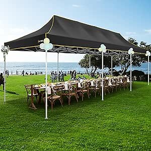 HOTEEL 10x30 Heavy Duty Pop Up Canopy Tent for Parties Event Wedding Commercial Instant Canopy with Wheeled Bag, Party Tent Waterproof UV 50+&Windproof, Upgraded Thick Hexagonal Legs, Black