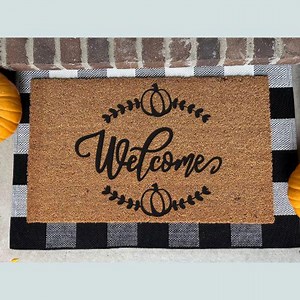 Rustic Fall Doormat – Welcome With Pumpkins – Autumn Outdoor Mat - Etsy