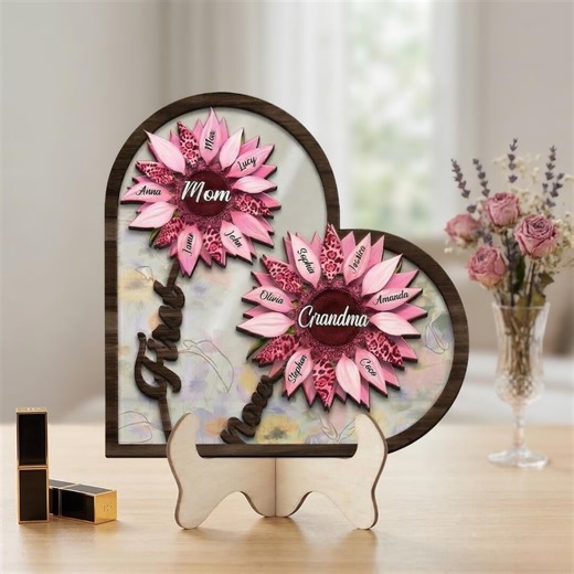 Personalized First Mom Now Grandma Sign, Custom Kid's Name Sunflower Wooden Art, Grandma Mom Birthday Gift, Mother's Day Gift - Etsy