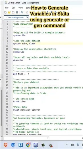 How to Generate Variables in Stata using the generate or gen Command #stata #statisticalanalysis