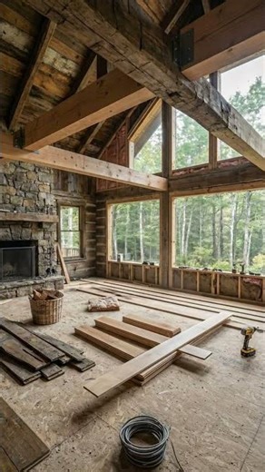 From Ruins to Luxury: Insane Cabin Living Room Transformation in the Woods 🌲🔥 #beforeafter