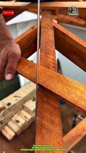 Manual Wood Sawing Process for Wooden Frame Construction #manualtools