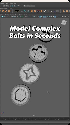 Zubin K on Instagram: "Complex bolts. Simple workflow. When dealing with a shape that has a round silhouette with complex details at the center, start by modeling the centeral shapes first. After that, circularizing the border, and building out the rest of the form becomes easy. This workflow can help you achieve good topology and polished surfaces. Save this for later and follow for more 3D modeling tips! #3dmodelling #maya3d #hardsurface"