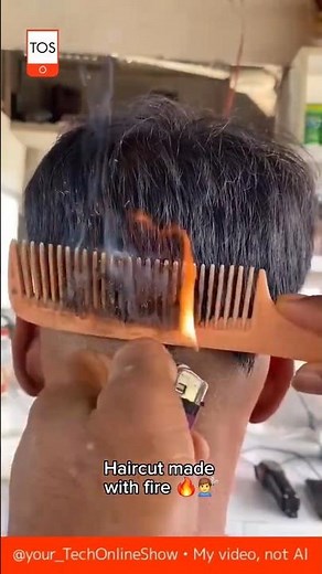 HAIRCUT WITH FIRE 🔥 madness or talent? 😱💈 #skills #crafts