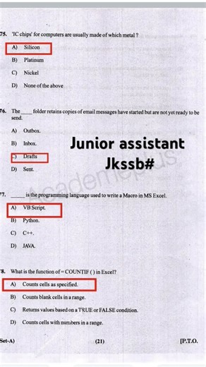 Jkssb#Junior assistant #computer #mcq #previous#year