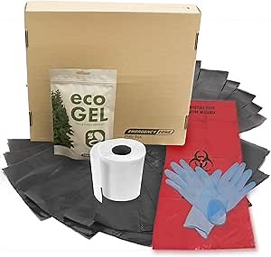 Emergency Zone Potty Box Complete Toilet Set, Portable, Collapsible Toilet with Liners and Toilet Chemicals. 1 Pack