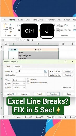 Remove Line Breaks in Excel Cell Using Find & Replace | Excel Me Line Break Kaise Hataye 🔥