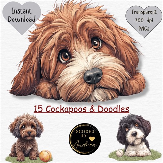 Cockapoo & Doodle Clipart Bundle | 15 Pngs   JPEGS | Instant Download - Etsy