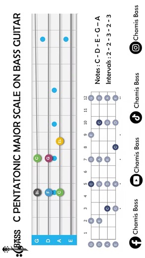 C Pentatonic Minor Scale On Bass 𝄢 #basslesson #chamisbass