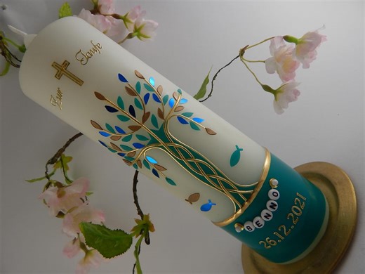 Baptism Christening Candle Tree of Life - Personalised Candles - Christening Gifts - Etsy