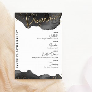 Birthday Program Template Black Gold Printable Party Programs, Teen Boys or Girls Events, Editable Digital Download Table Cards P251 - Etsy