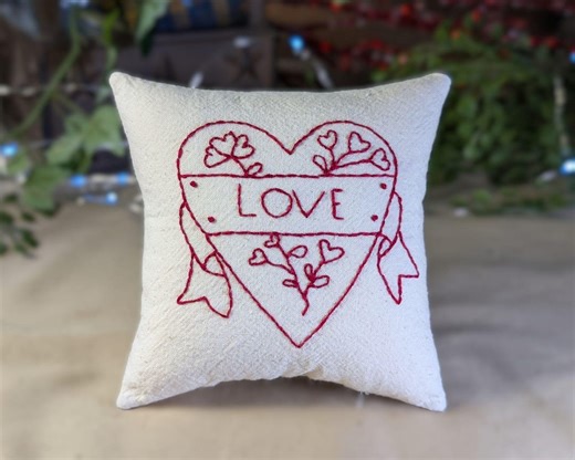 Redwork Embroidery 4-inch Home Decor Mini Love Pillow for Valentine's Day - Etsy