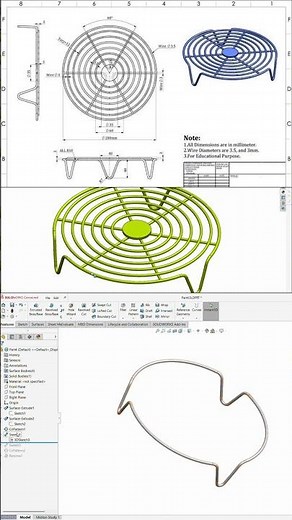 Solidworks tutorial: How to model a wire Fan guard #solidworks #tutorial #shorts