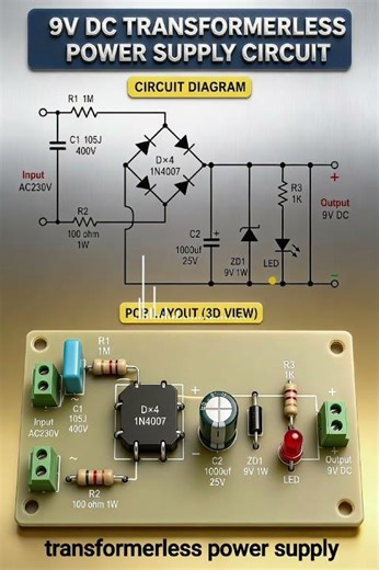 simple power supply without transformer with 9volt output👍 #electrical #youtube #sorts #elektronik