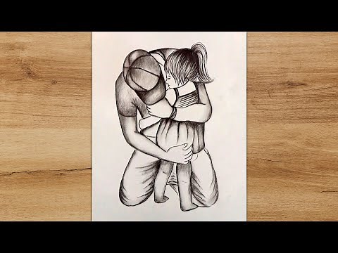 How to Draw Father and Daughter Hugging | Pencil Drawing Step by Step