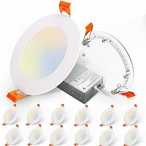 12 Pack 6” Ultra-Thin LED Recessed Ceiling Light with Junction Box, Dimmable Canless Downlight With 1050LM High Brightness & 2700K/3000K/3500K/4000K/5000K Options- ETL & Energy Star Certified